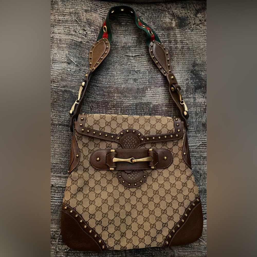 Gucci  Monogram Bag studded Pelham Runway Flap Bag.